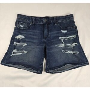 Lucky Brand Denim Shorts‎ The Roll Up Distressed Dark Wash 8/29 Women Summer 90s